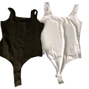 Women’s Bodysuit Lot Medium Black & White Tank Style One-Piece Stretch Basics